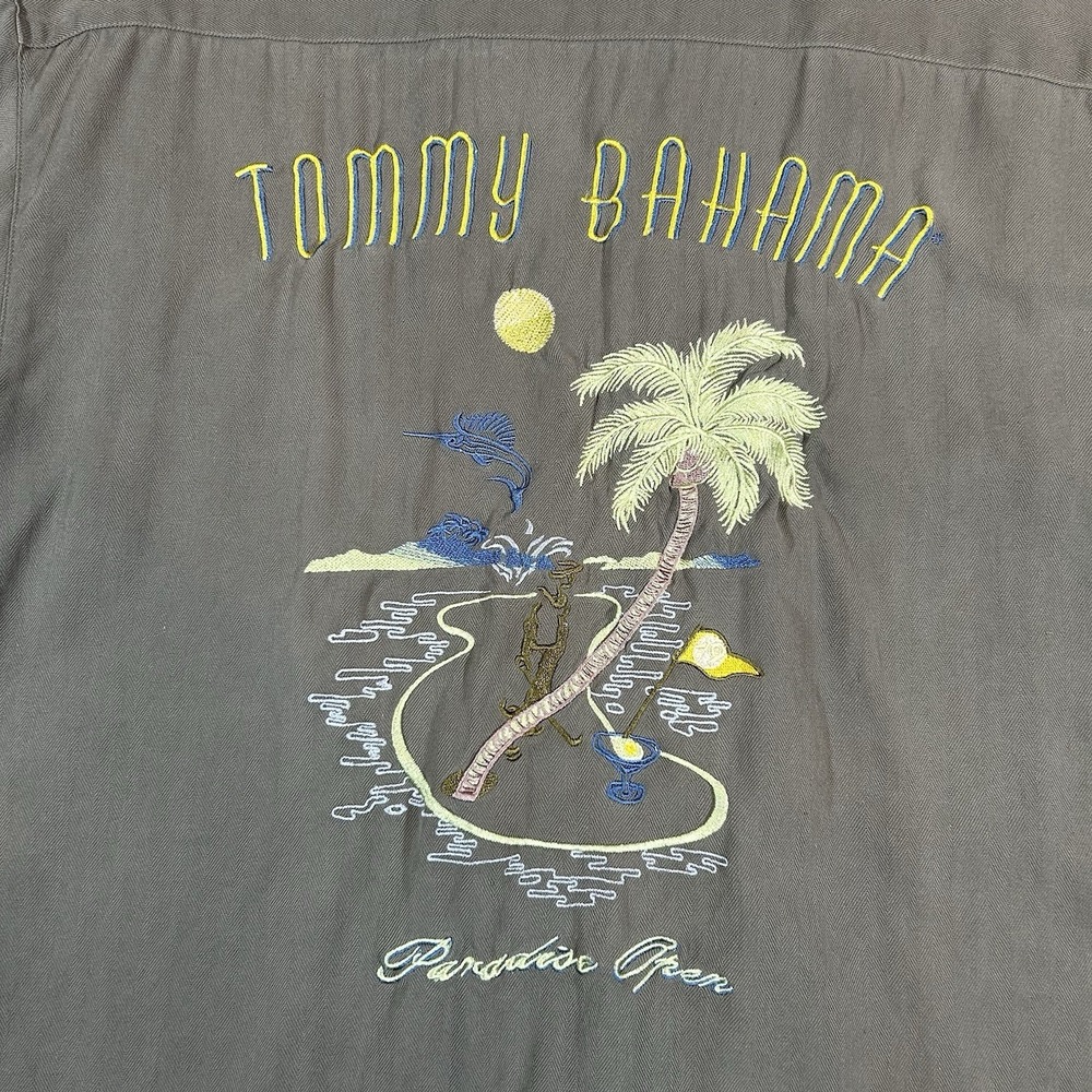 Tommy Bahama Mens XL |Brown| Back Embroidered Silk Short Sleeve Button Shirt